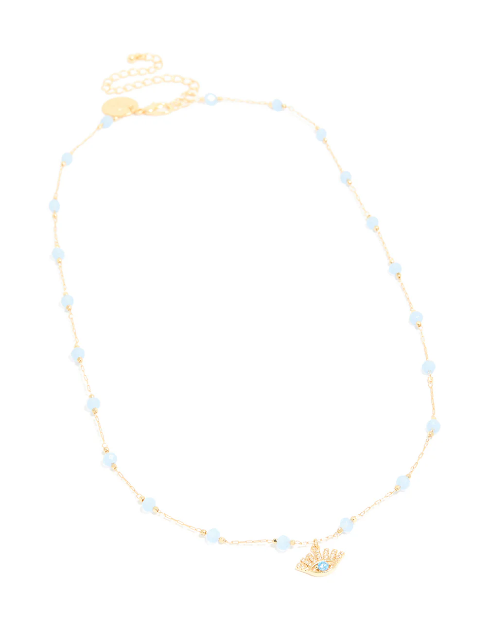 Gold Plated Blue Beaded & Evil Eye Pendant Necklace - Image 4