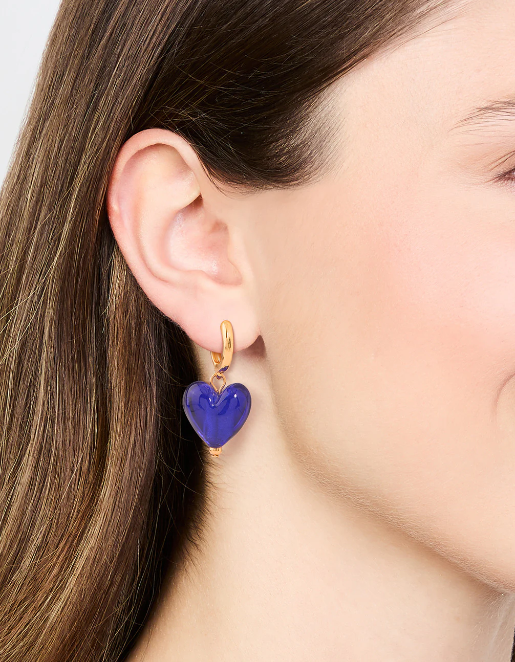 Gold Plated Glass Heart Beads Huggie Earrings - Image 2