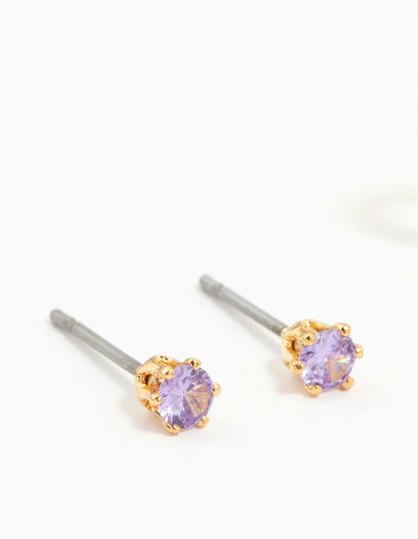 Gold Plated Blue Cubic Zirconia Butterfly Earrings 3-Pack - Image 2