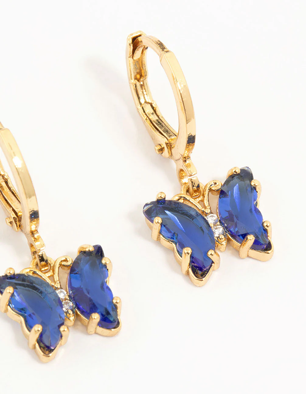 Gold Plated Blue Cubic Zirconia Butterfly Earrings 3-Pack - Image 3