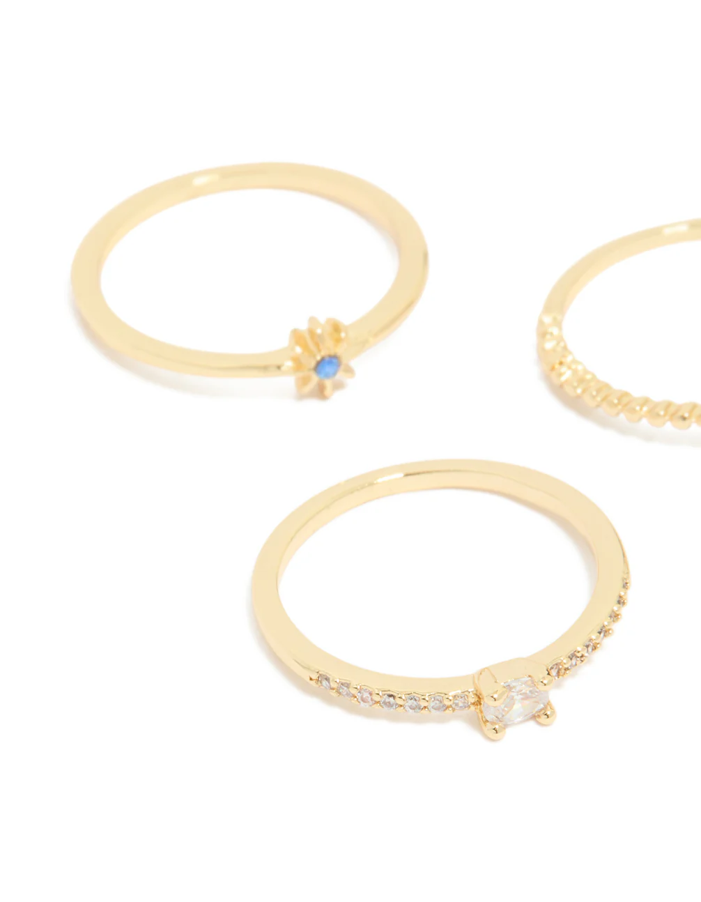 Gold Plated Blue Cubic Zirconia Celestial Rings 5 -Pack - Image 3