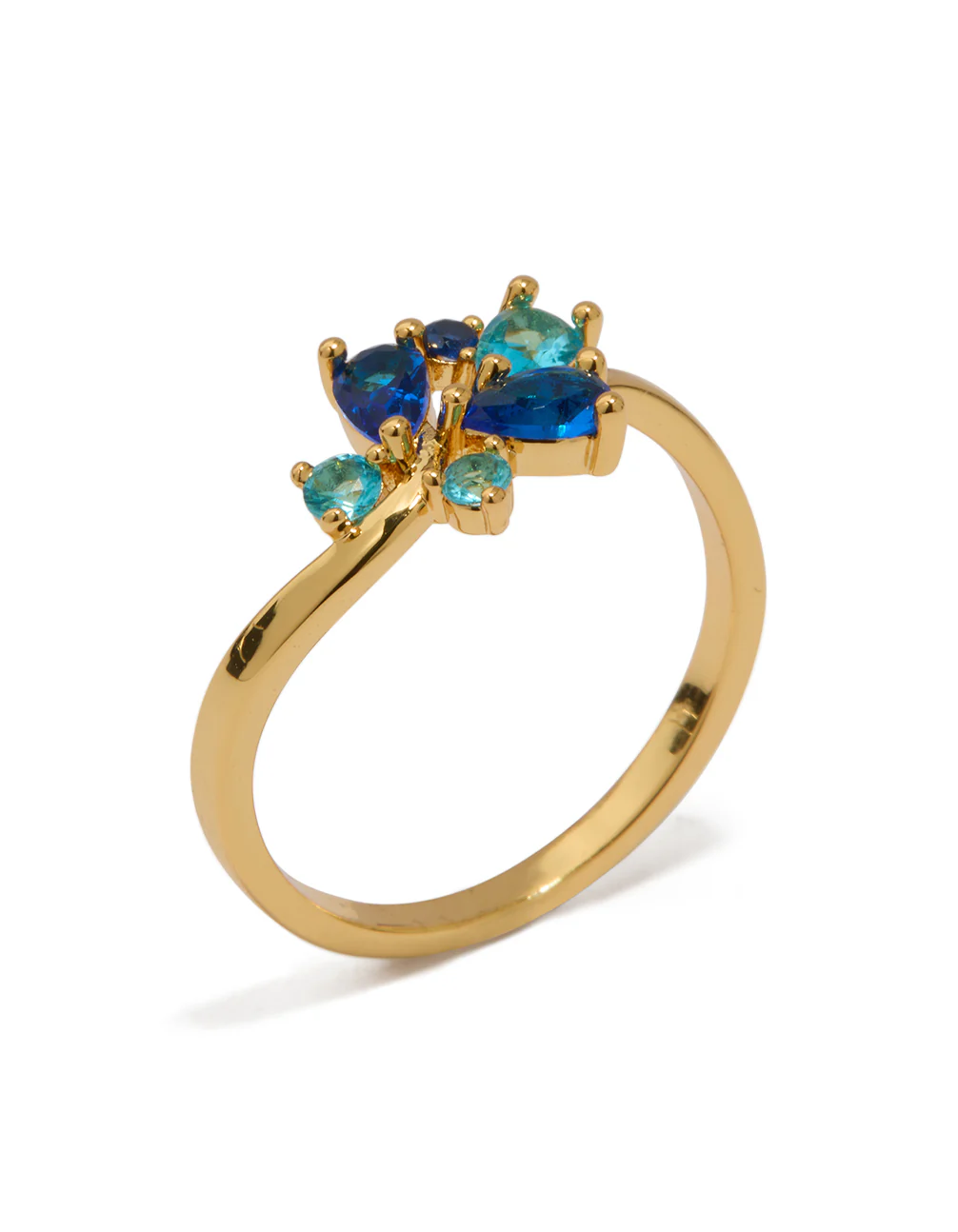 Gold Plated Blue Cubic Zirconia Cluster Ring - Image 4