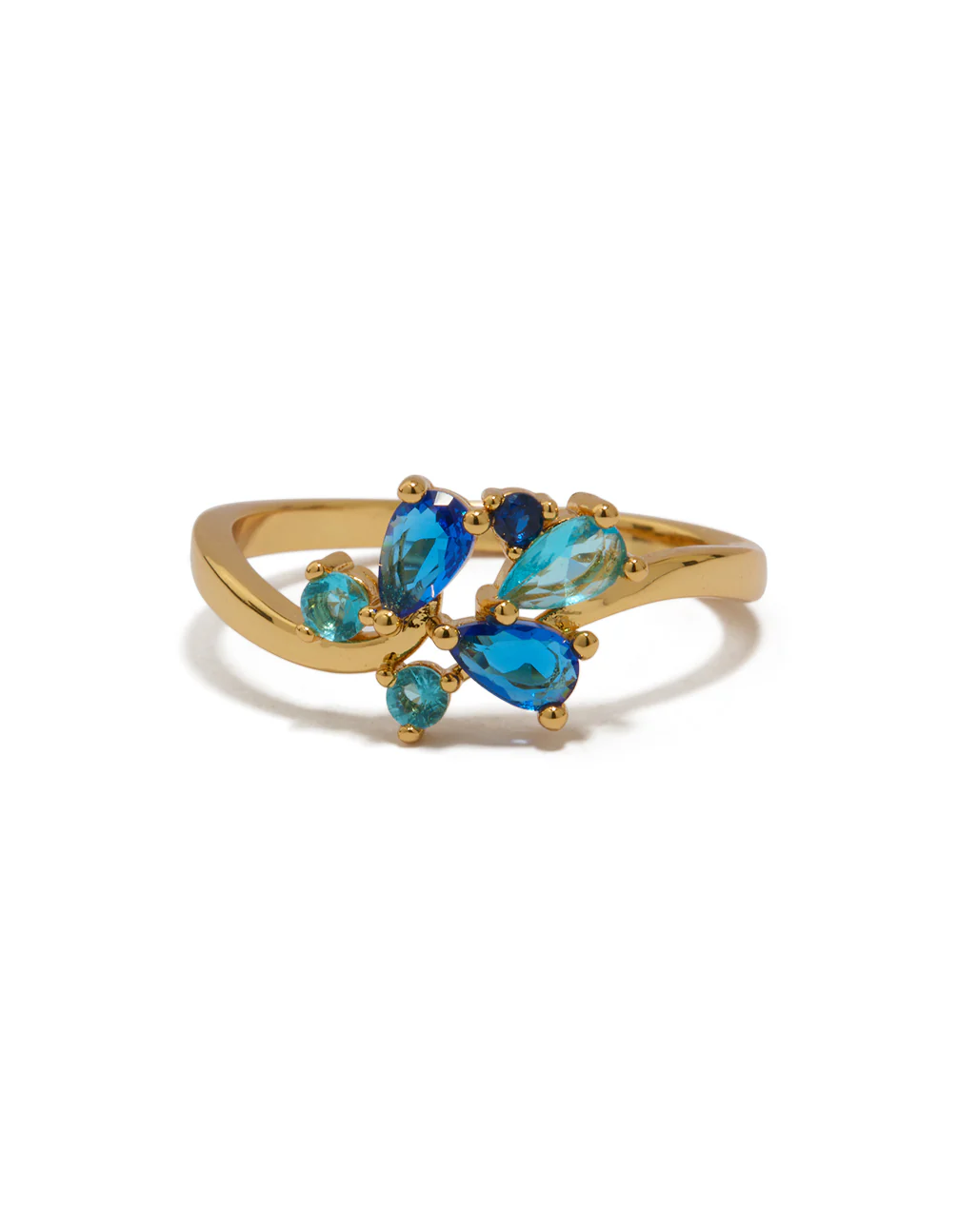Gold Plated Blue Cubic Zirconia Cluster Ring - Image 5