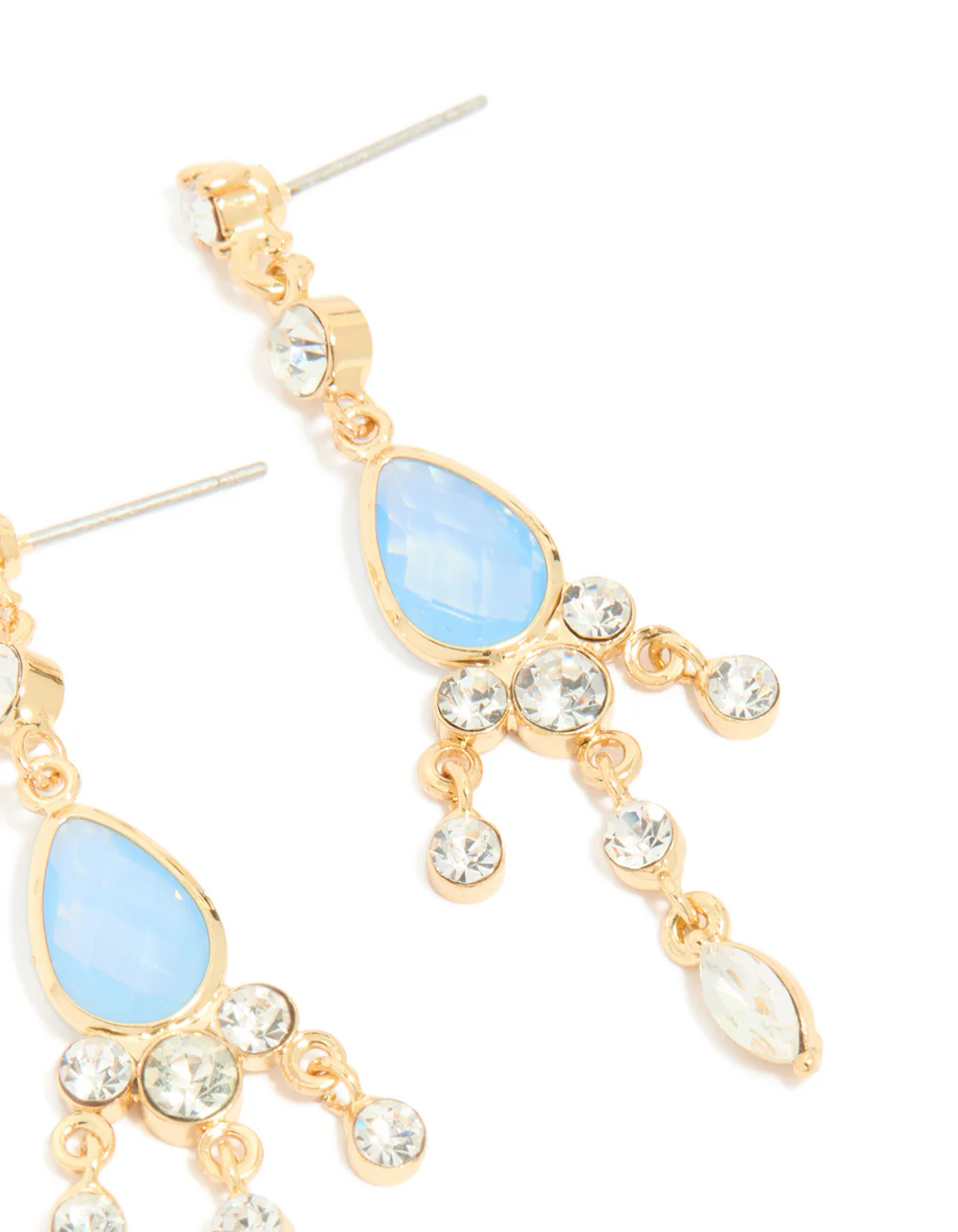 Gold Plated Blue Cubic Zirconia Drop Detail Earrings - Image 5