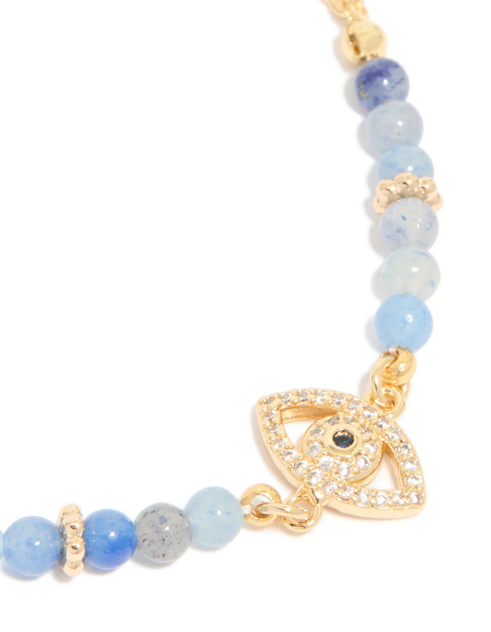 Gold Plated Blue Cubic Zirconia Evil Eye & Blue Beaded Toggle Bracelet - Image 4
