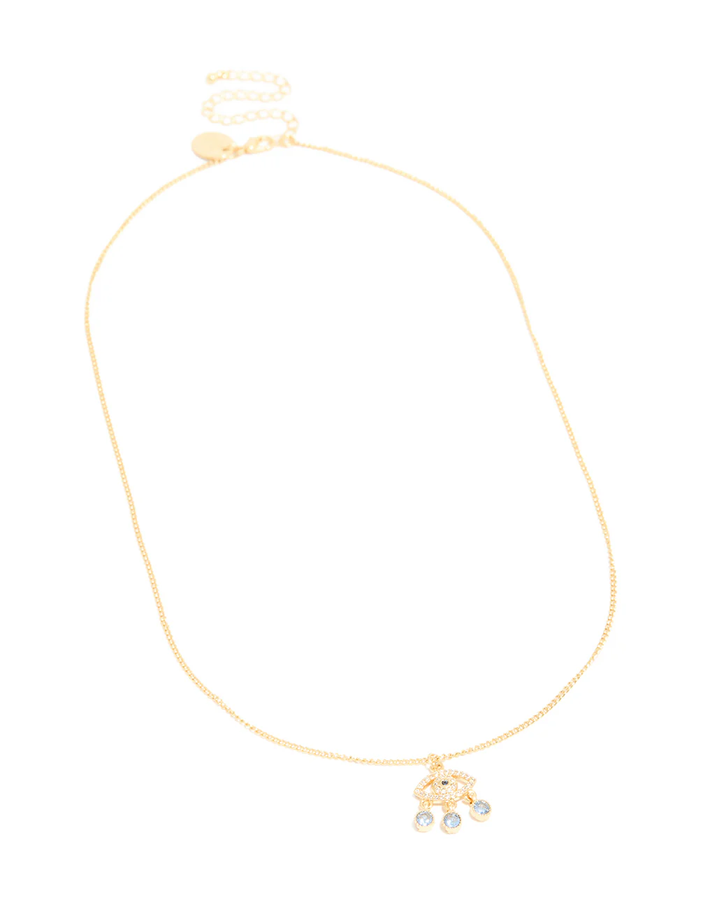Gold Plated Blue Cubic Zirconia Evil Eye Pendant Necklace - Image 4