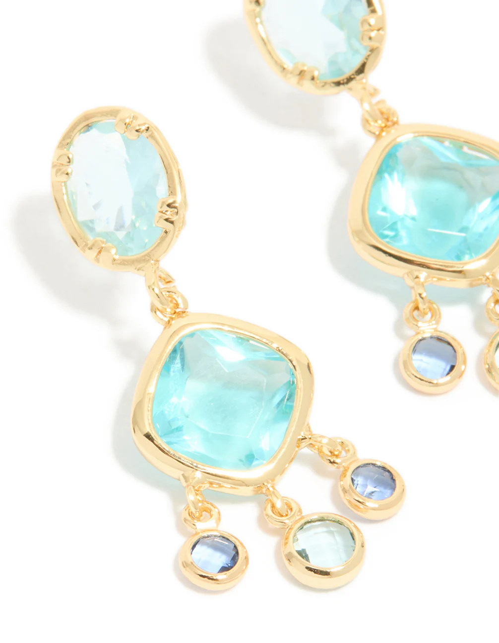 Gold Plated & Blue Cubic Zirconia Stud Drop Earrings - Image 4