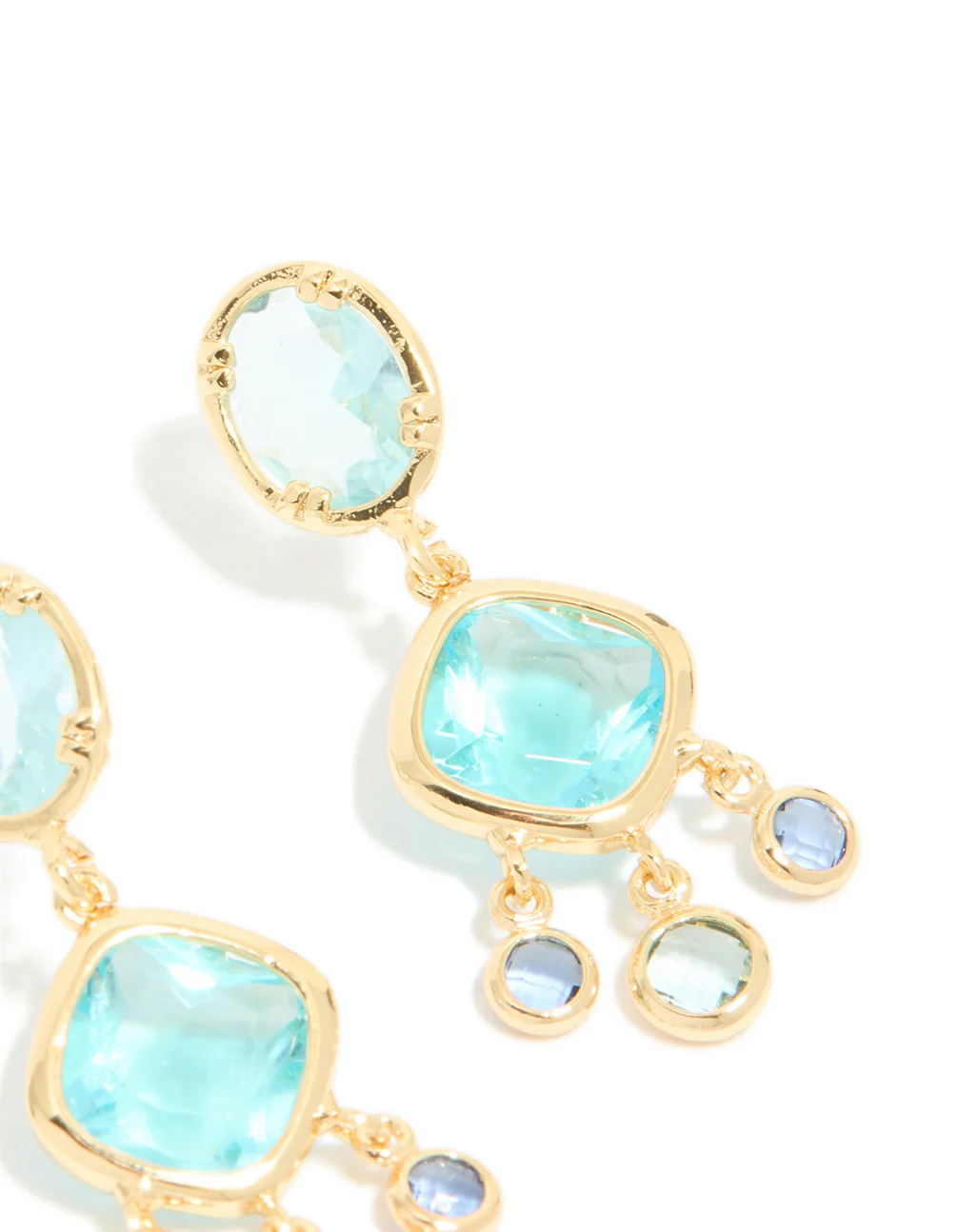 Gold Plated & Blue Cubic Zirconia Stud Drop Earrings - Image 5