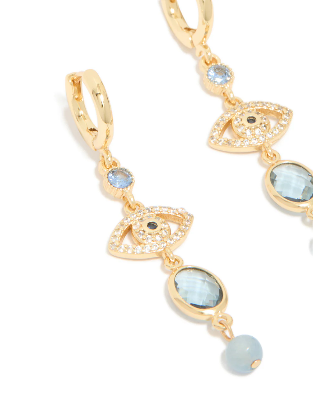 Gold Plated Blue Evil Eye Cubic Zirconia Drop Earrings - Image 4