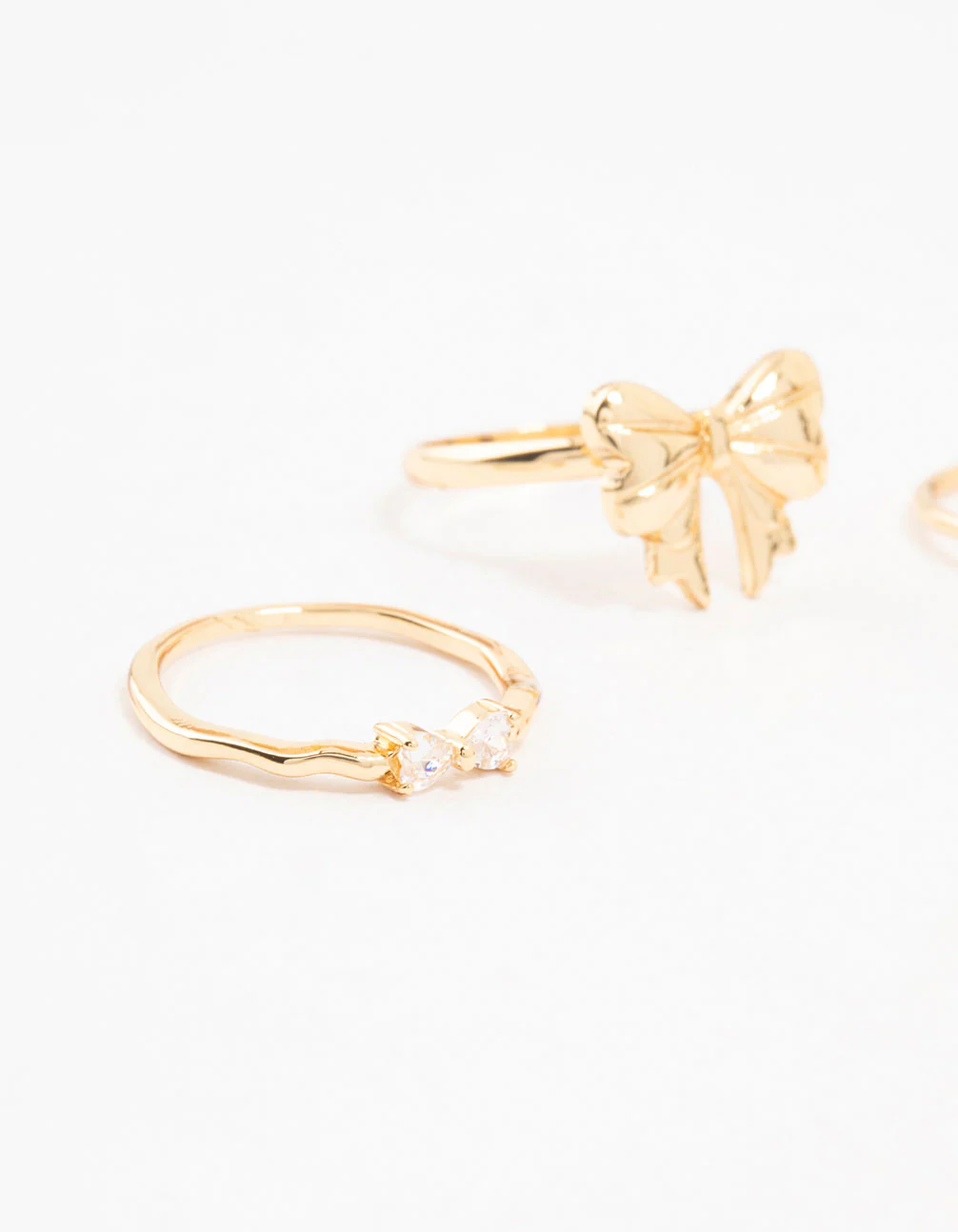 Gold Plated Bow Cubic Zirconia & Heart Rings 3-Pack - Image 2