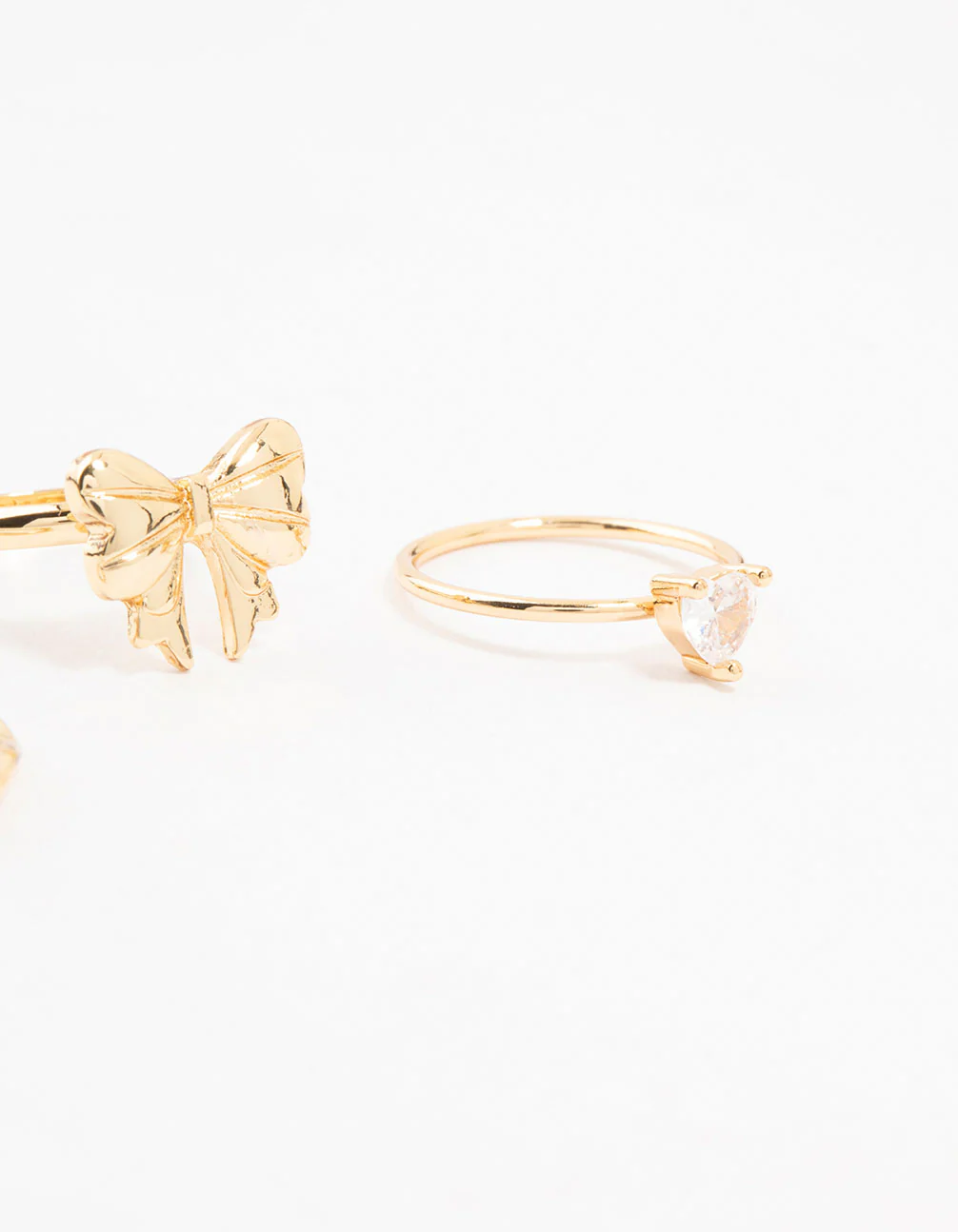 Gold Plated Bow Cubic Zirconia & Heart Rings 3-Pack - Image 3