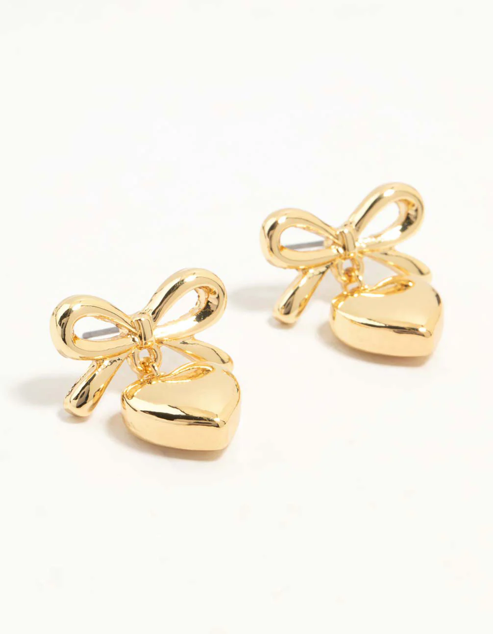 Gold Plated Bow Heart Stud Earrings