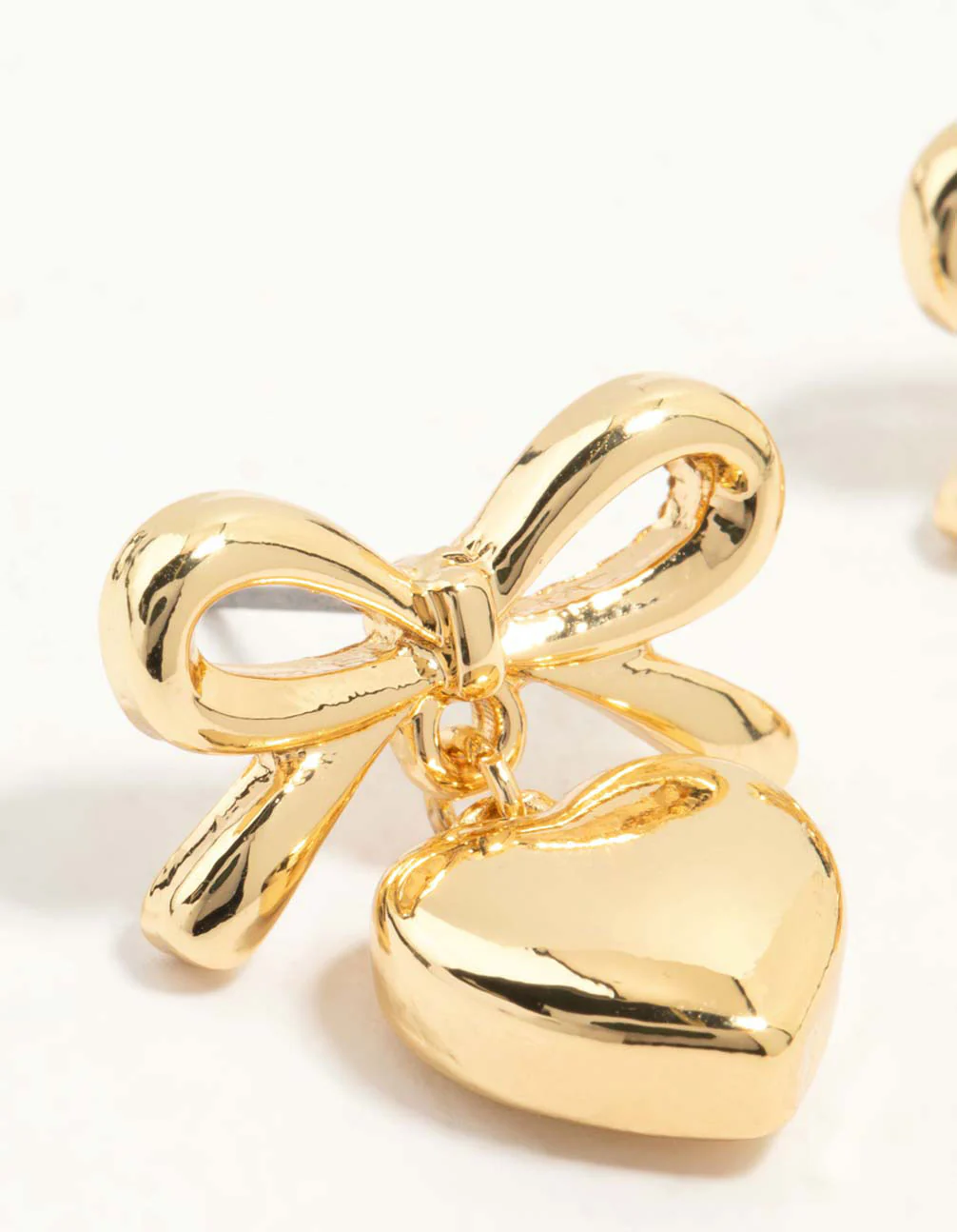 Gold Plated Bow Heart Stud Earrings - Image 4