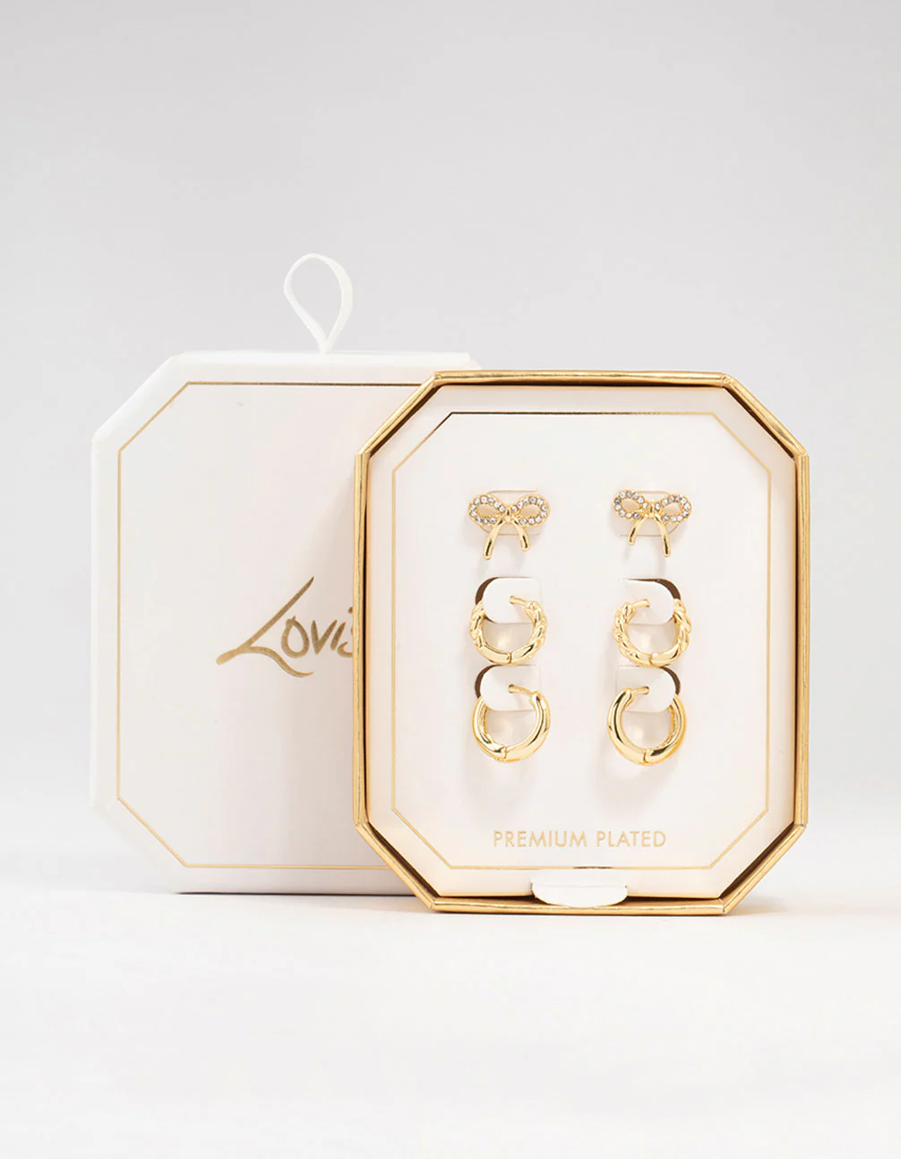 Gold Plated Bow & Hoop Earrings 3-Pack - Image 3