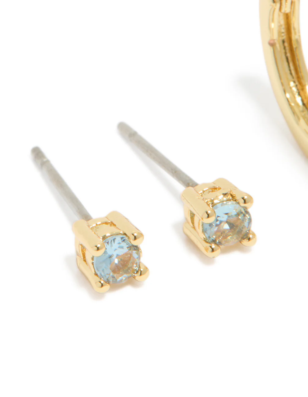 Gold Plated Brass Aquamarine Cubic Zirconia March Birthstone Earrings 2-Pack - Image 4