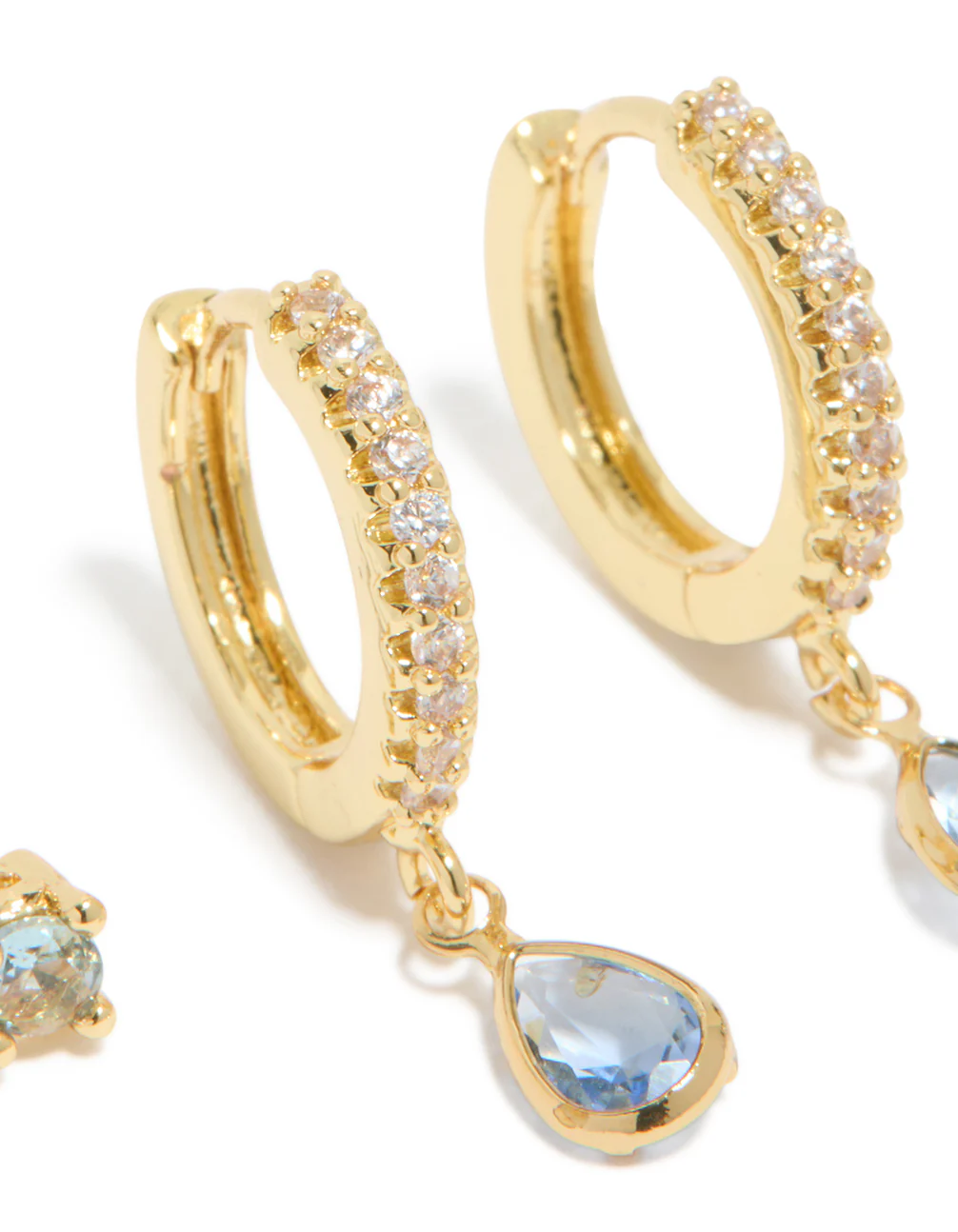 Gold Plated Brass Aquamarine Cubic Zirconia March Birthstone Earrings 2-Pack - Image 5