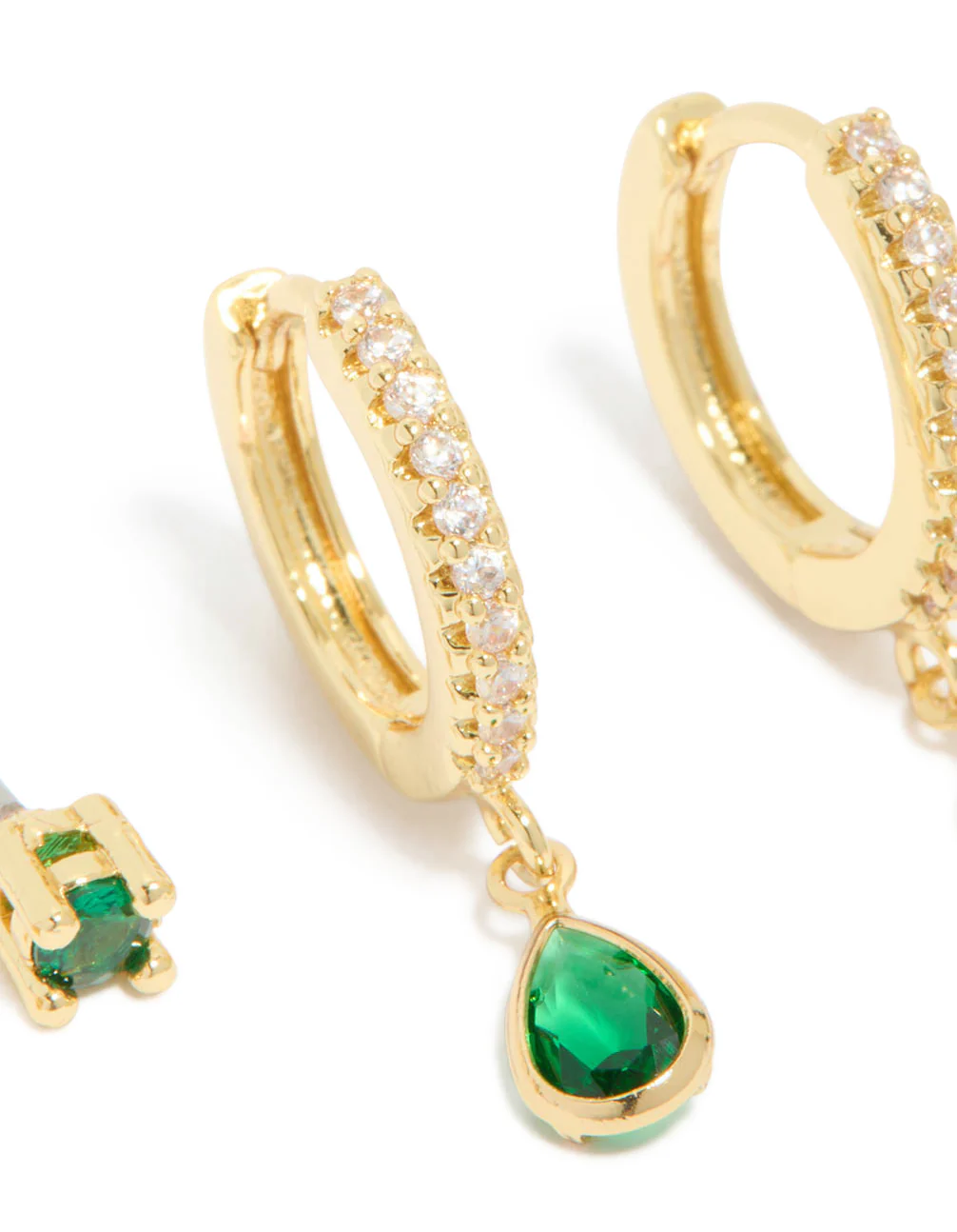 Gold Plated Brass Emerald Cubic Zirconia May Birthstone Earrings 2 Pack - Image 5