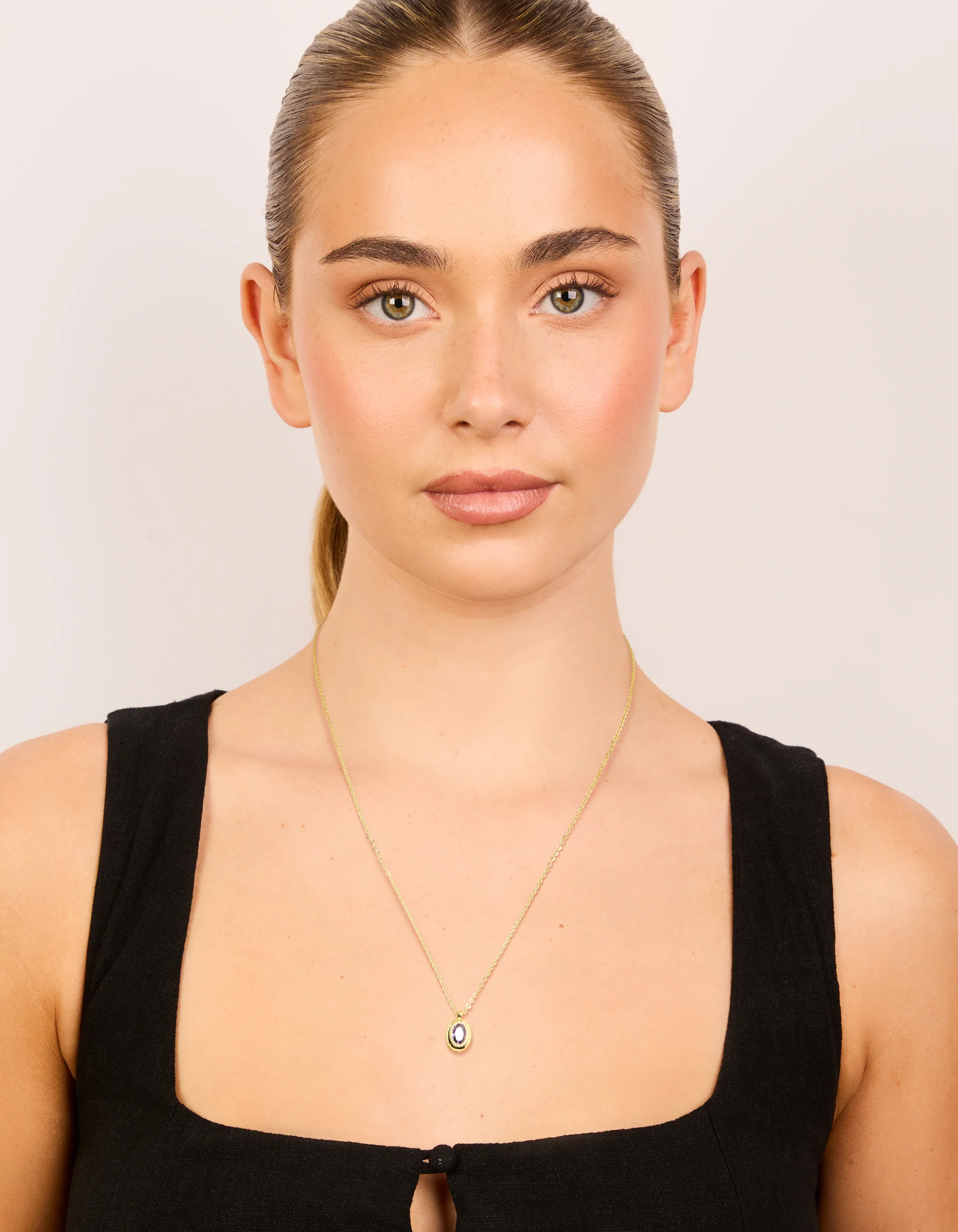 Gold Plated Brass Light Amethyst Cubic Zirconia June Birthstone Necklace - Image 3