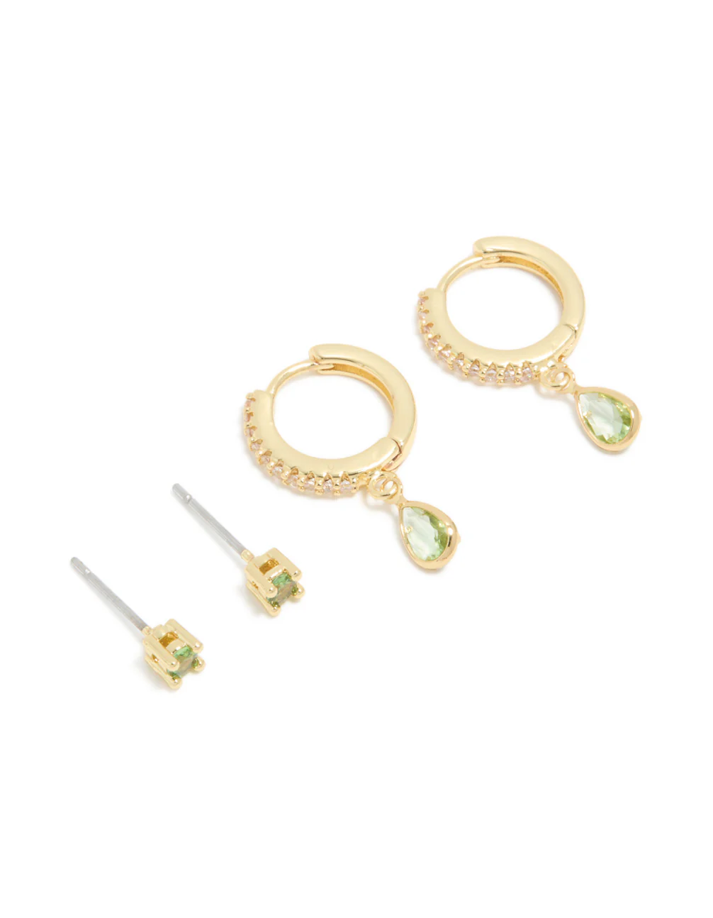 Gold Plated Brass Peridot Cubic Zirconia August Birthstone Earrings 2 Pack - Image 2