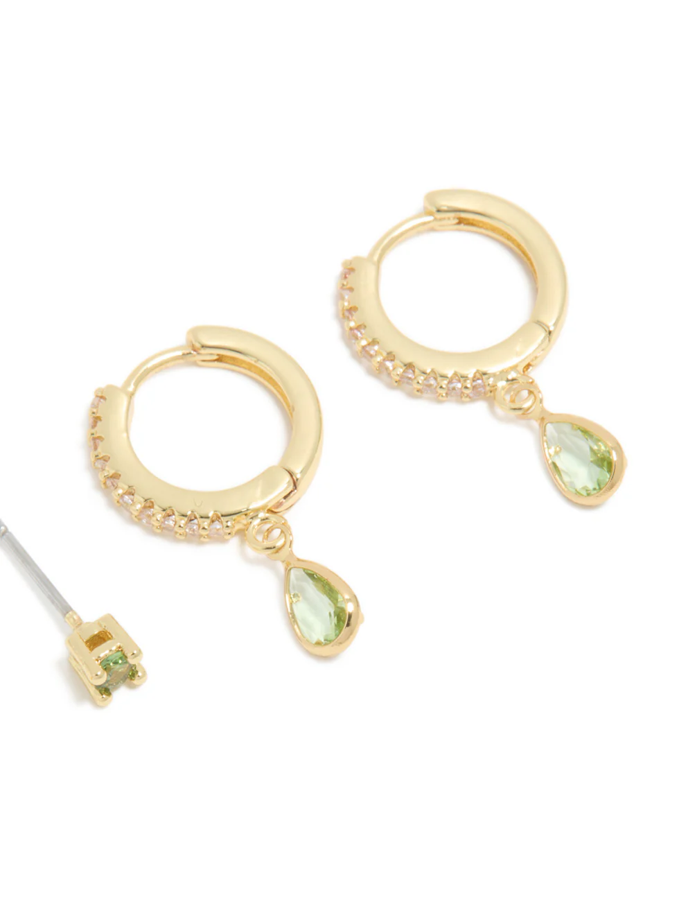 Gold Plated Brass Peridot Cubic Zirconia August Birthstone Earrings 2 Pack - Image 5