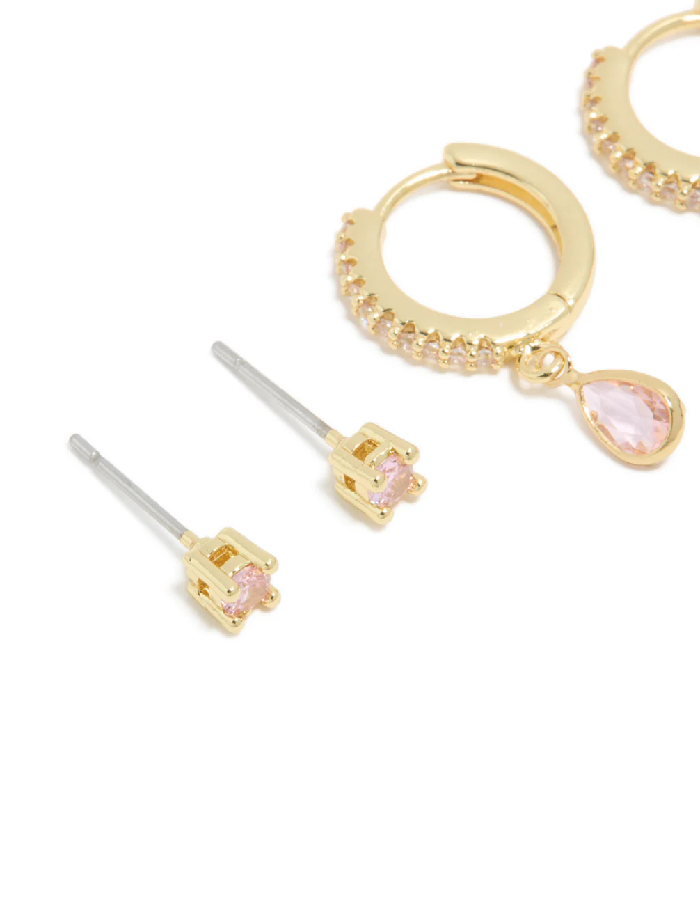Gold Plated Brass Pink Tourmaline October Birthstone Earrings 2 Pack - Image 4