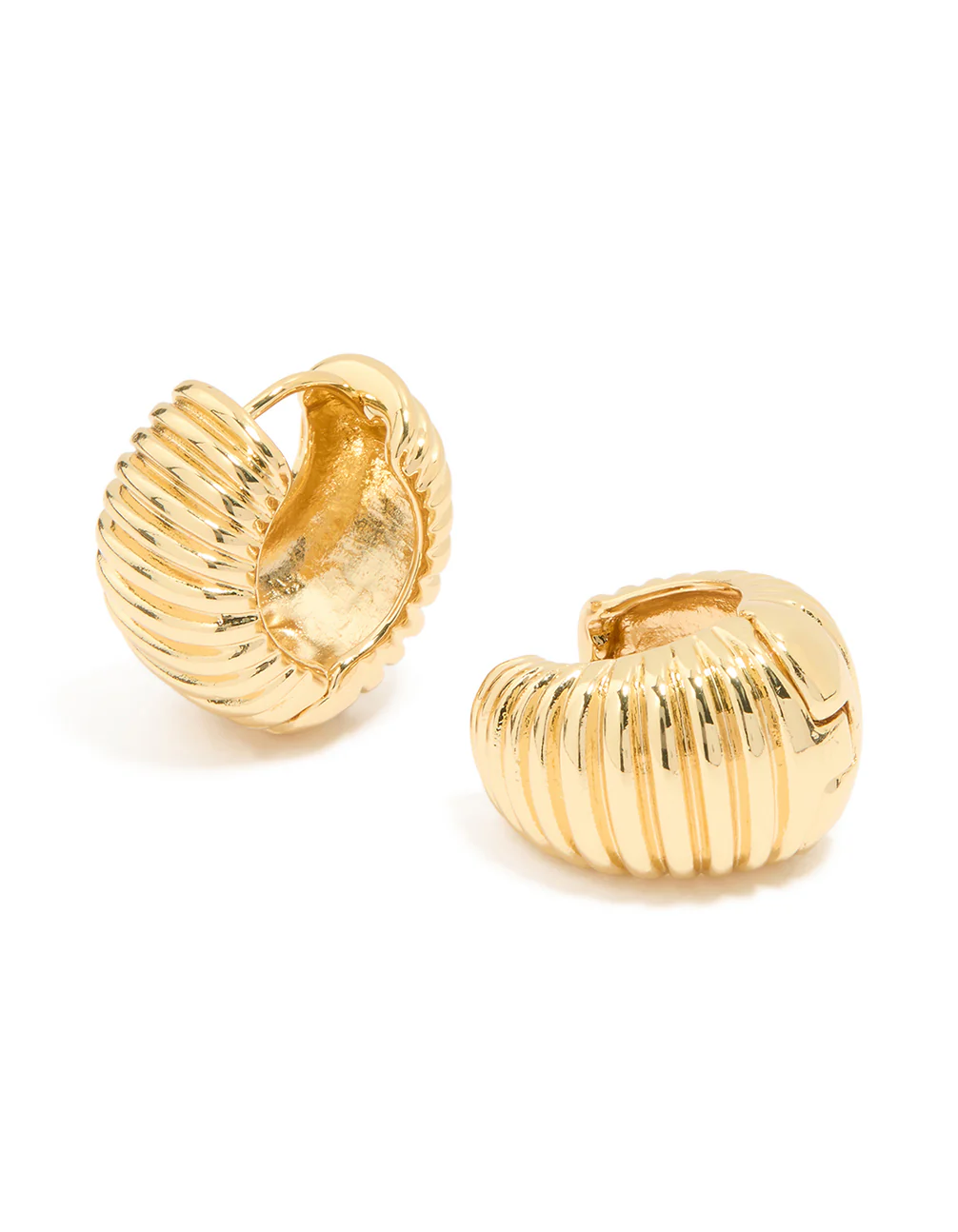Gold Plated Brass Ribbed Graduated Huggie Earrings