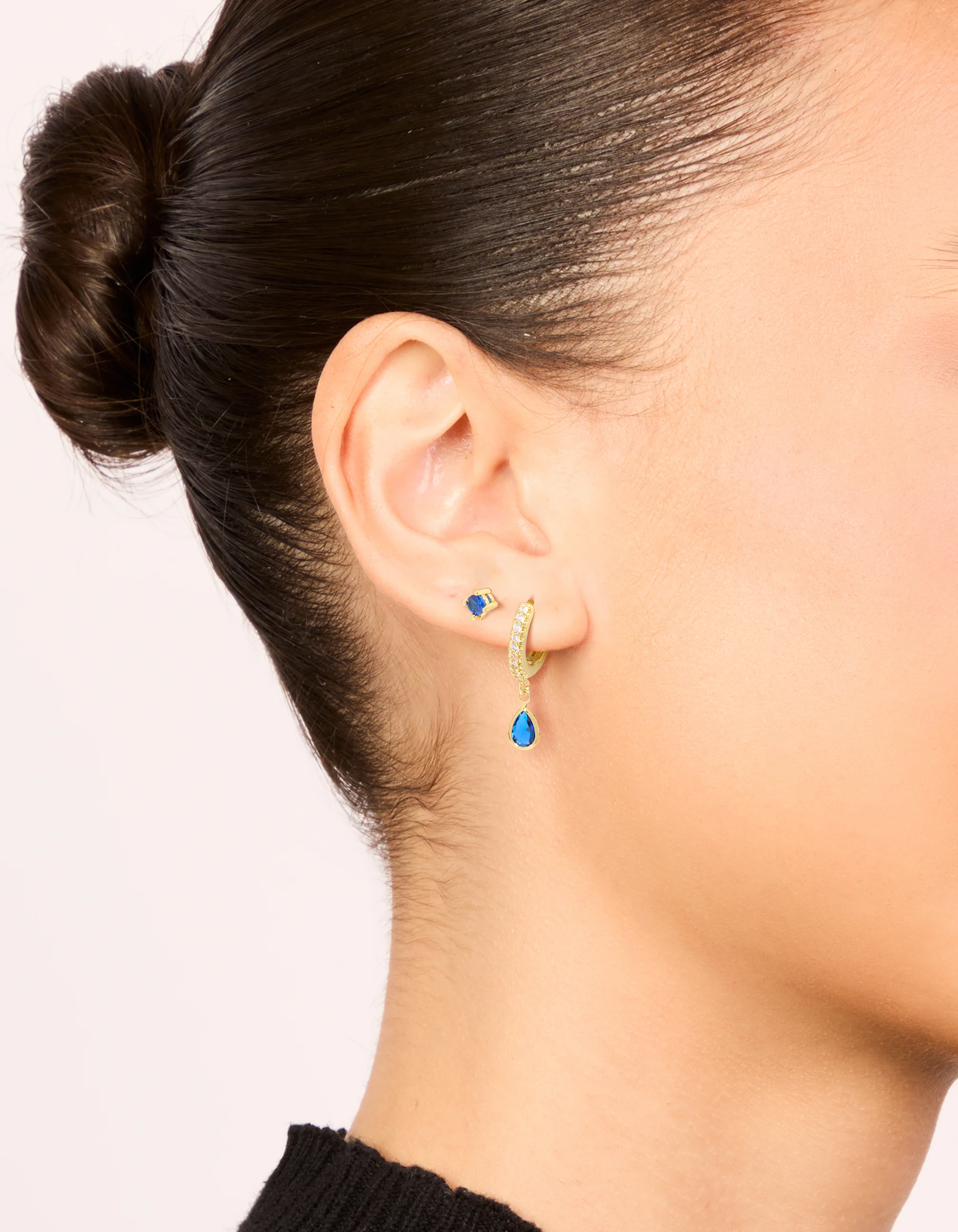 Gold Plated Brass Sapphire Cubic Zirconia September Birthstone Earrings 2-Pack