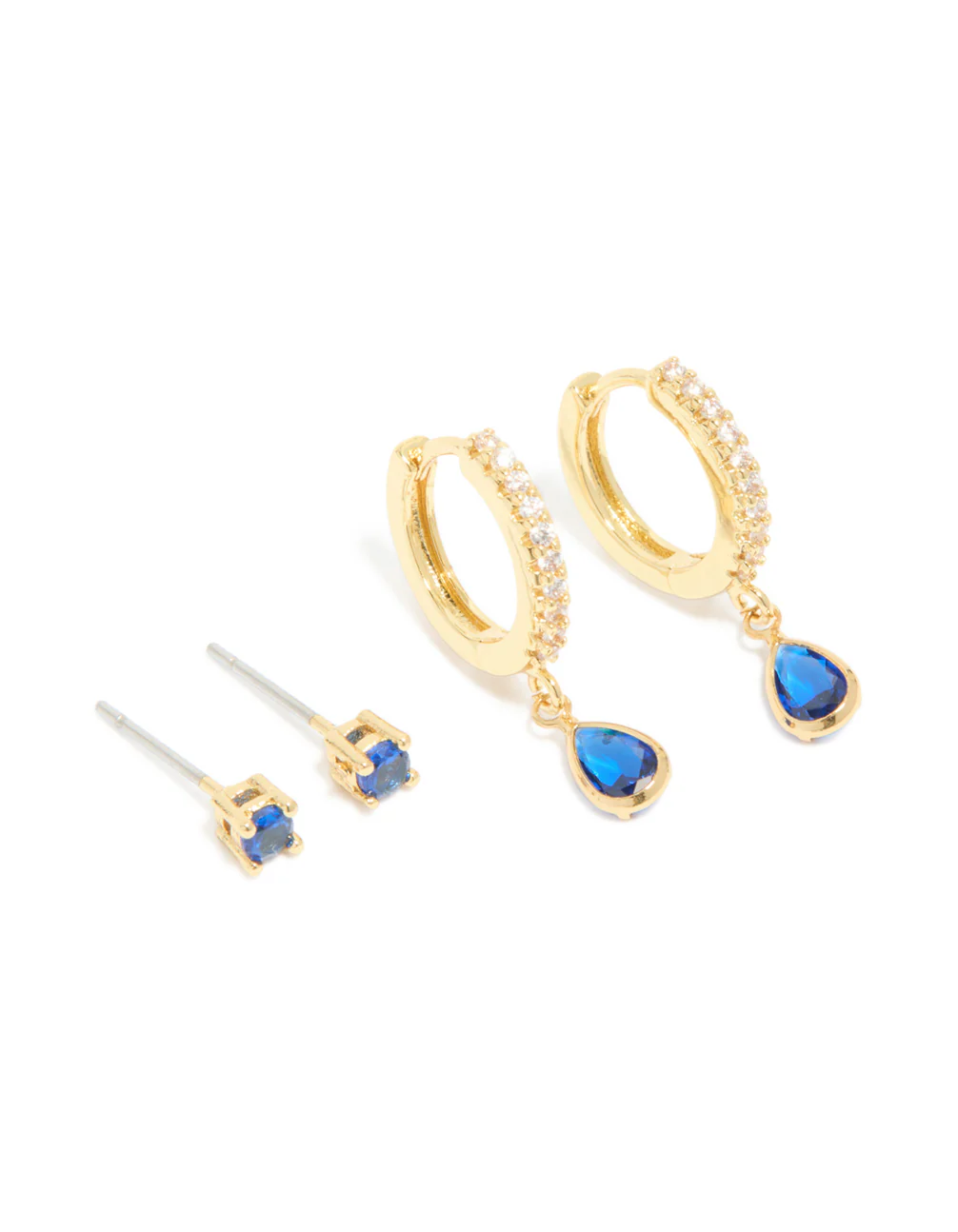 Gold Plated Brass Sapphire Cubic Zirconia September Birthstone Earrings 2-Pack - Image 2