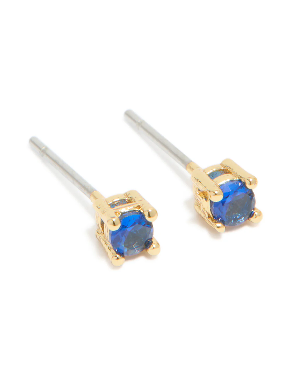 Gold Plated Brass Sapphire Cubic Zirconia September Birthstone Earrings 2-Pack - Image 4
