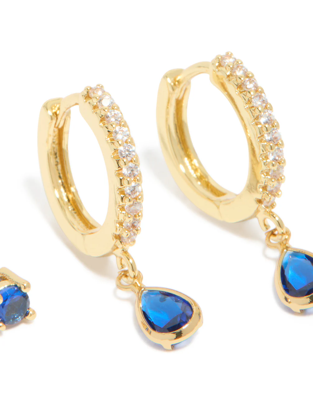 Gold Plated Brass Sapphire Cubic Zirconia September Birthstone Earrings 2-Pack - Image 5