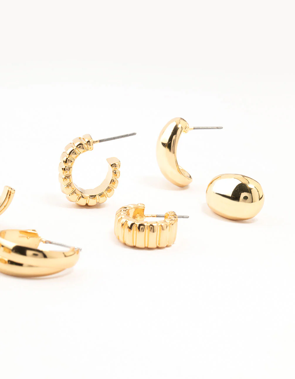 Gold Plated Buggle Ribbed Earrings 4-Pack - Image 3