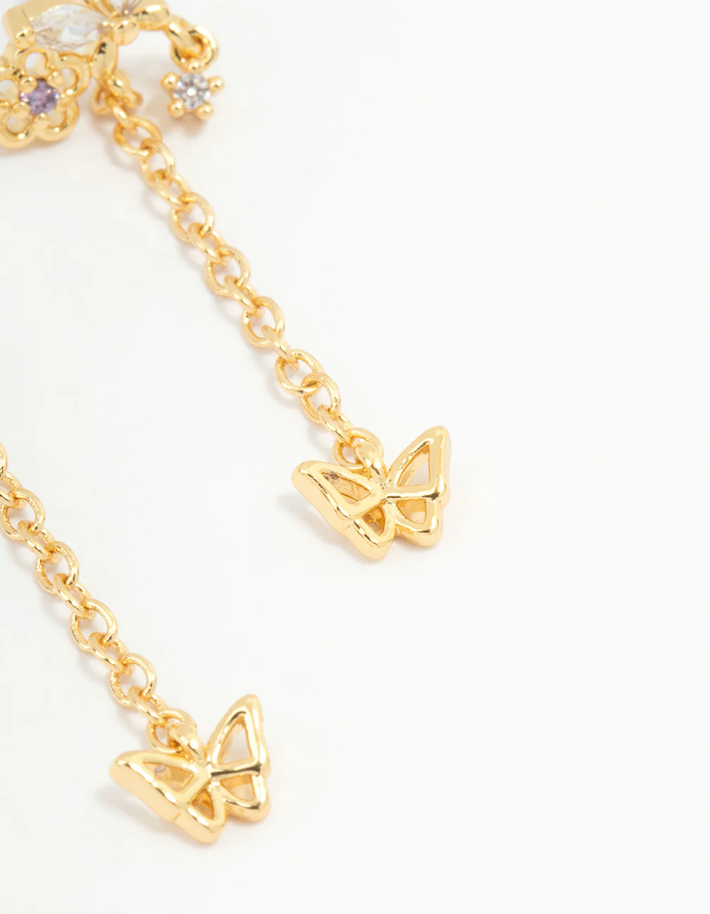Gold Plated Butterfly Stud & Chain Drop Earrings - Image 5
