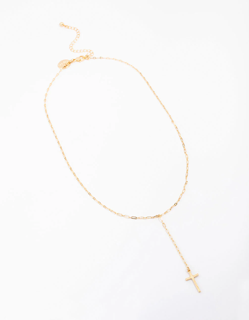 Gold Plated Cable Cross Lariat Necklace - Image 2