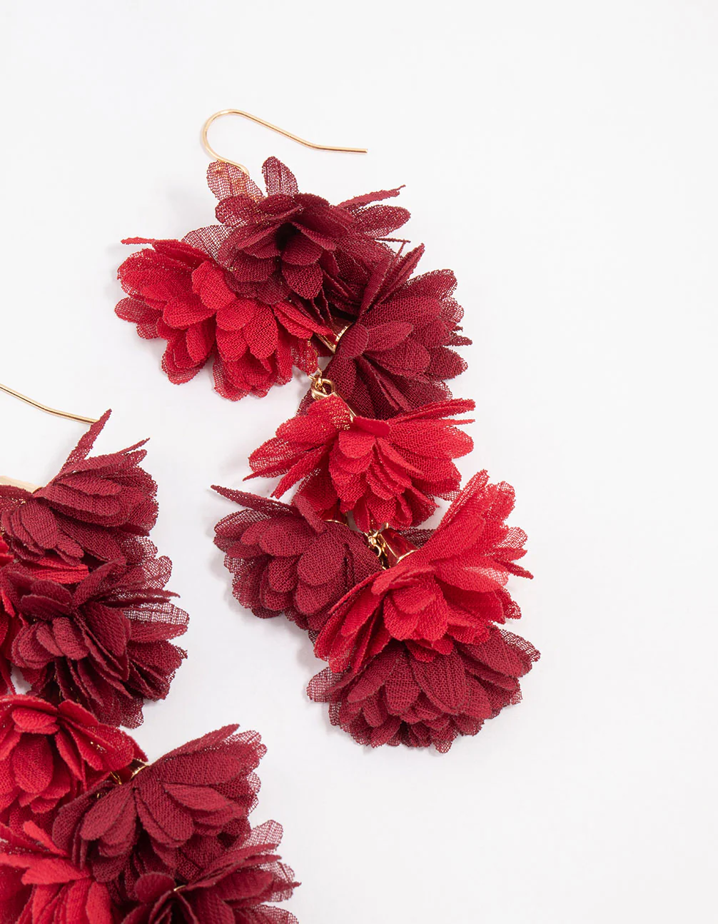 Gold Plated Cascade Fabric Flower Drop Earrings - Image 3