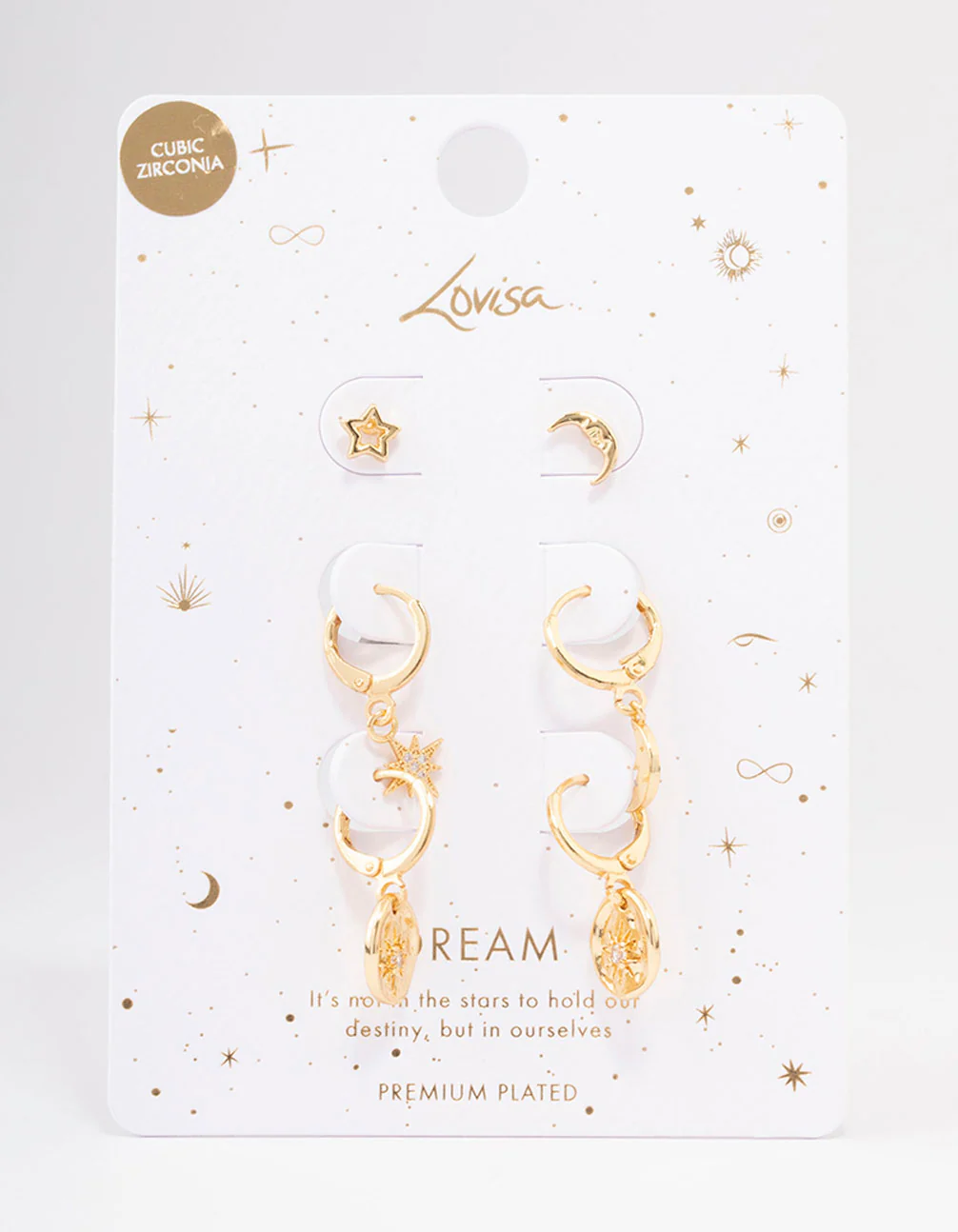Gold Plated Celestial Cubic Zirconia Earring 3-Pack - Image 2