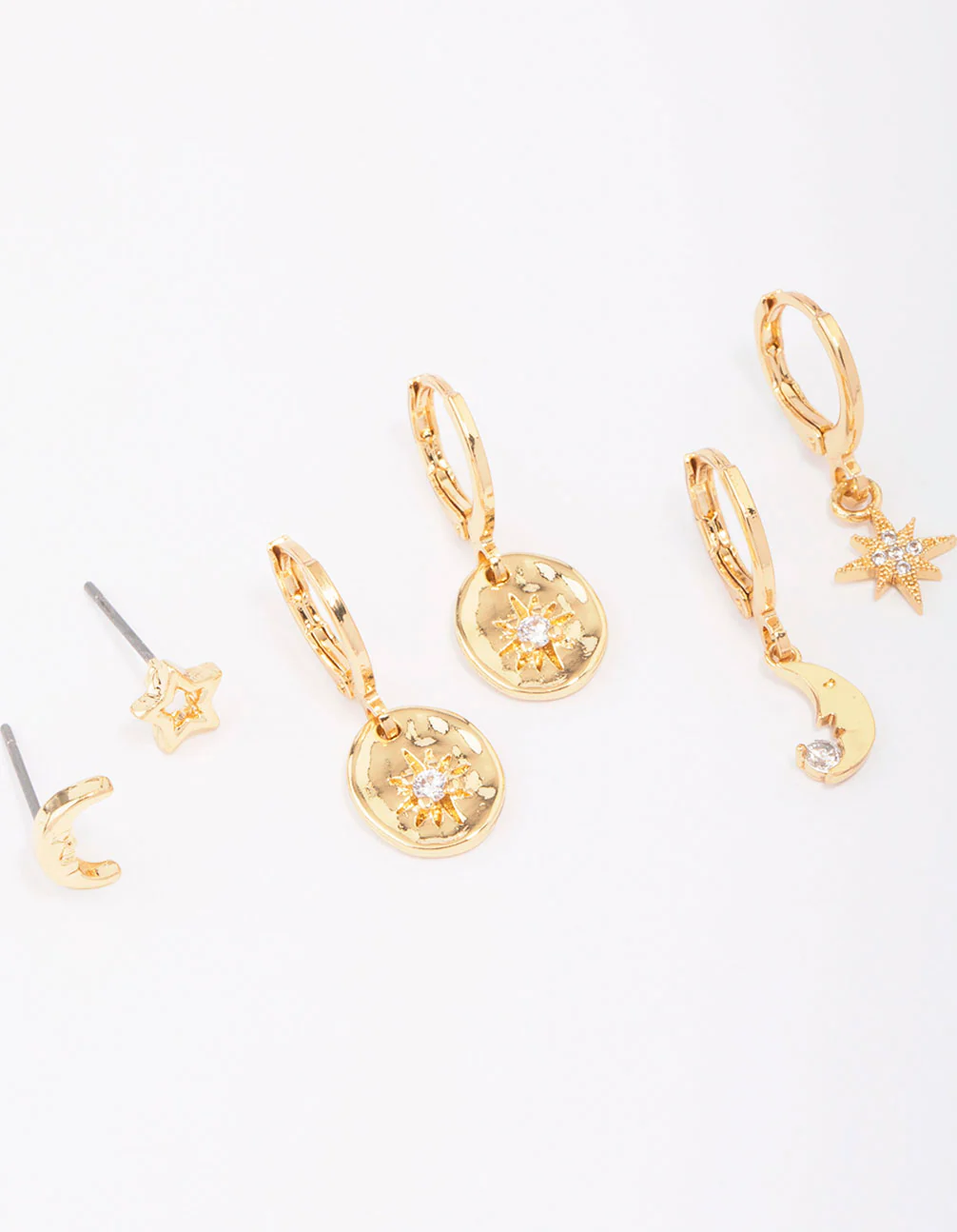 Gold Plated Celestial Cubic Zirconia Earring 3-Pack - Image 3