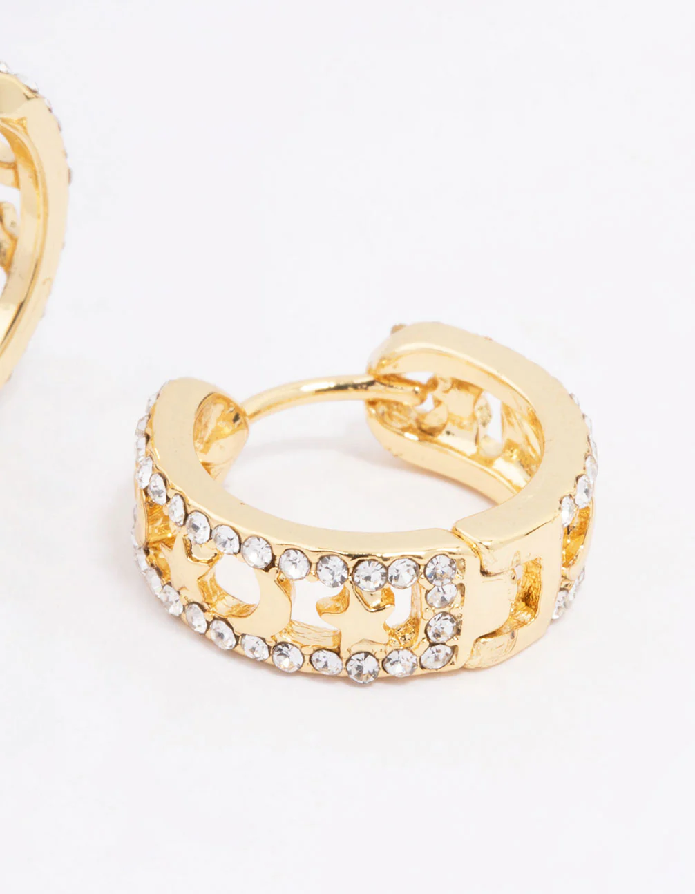 Gold Plated Celestial Cut Out Hoop Earrings - Image 3