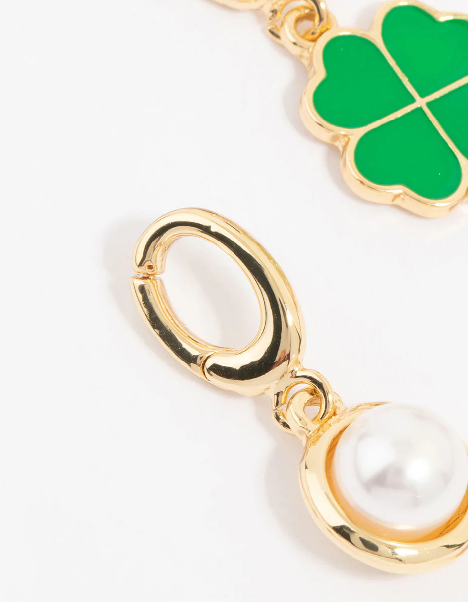 Gold Plated Cherry & Four Leaf Clover Charms 3-Pack - Image 2