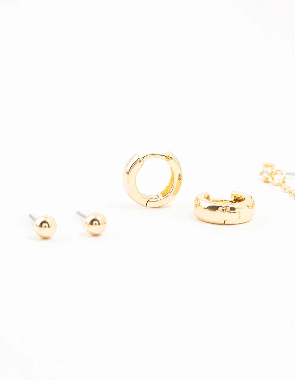 Gold Plated Chunky Hoop & Chain Earrings 4-Pack - Image 2