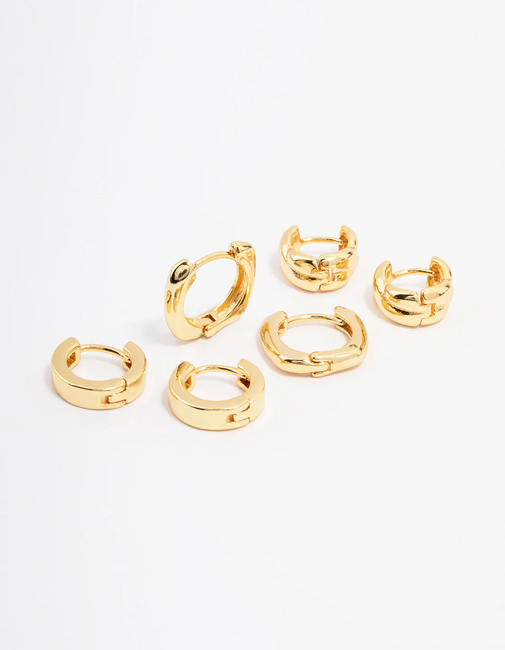 Gold Plated Brass Chunky Rope Huggie Hoop Earring 3-Pack