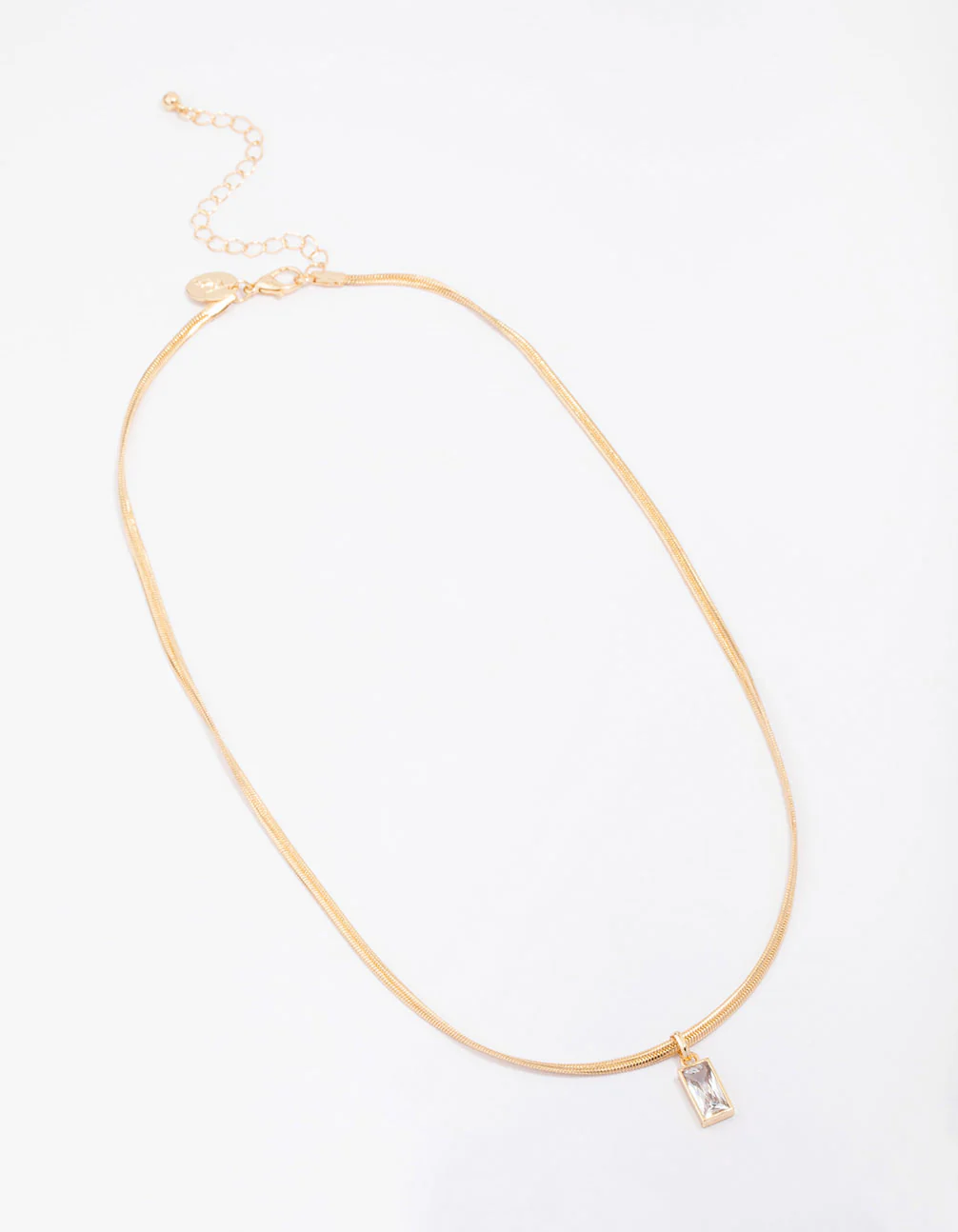 Gold Plated Classic Cubic Zirconia Baguette Pendant Necklace - Image 2