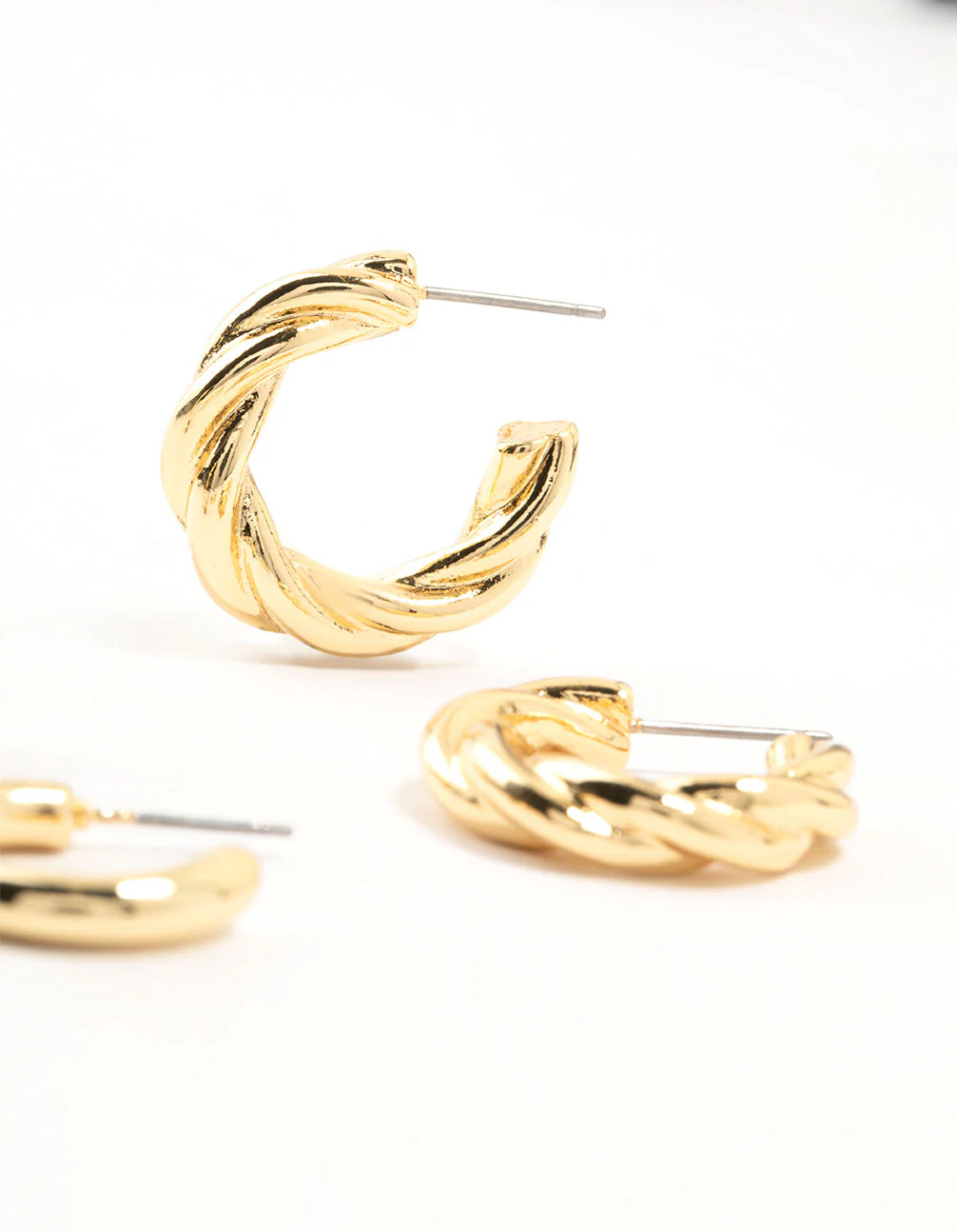 Gold Plated Classic Twisted Earrings 2-Pack - Image 3