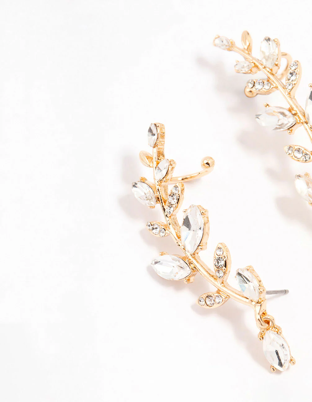 Gold Plated Climber Diamante Floral Cuff Earrings - Image 2