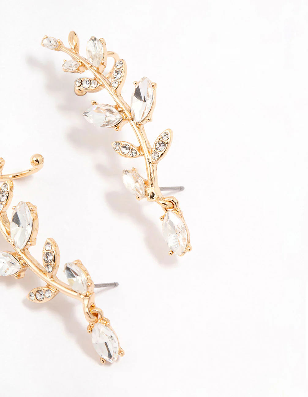 Gold Plated Climber Diamante Floral Cuff Earrings - Image 3