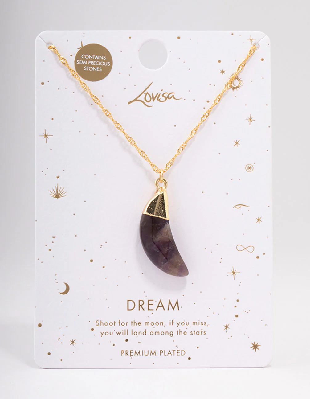 Gold Plated Crescent Amethyst Pendant Necklace - Image 2