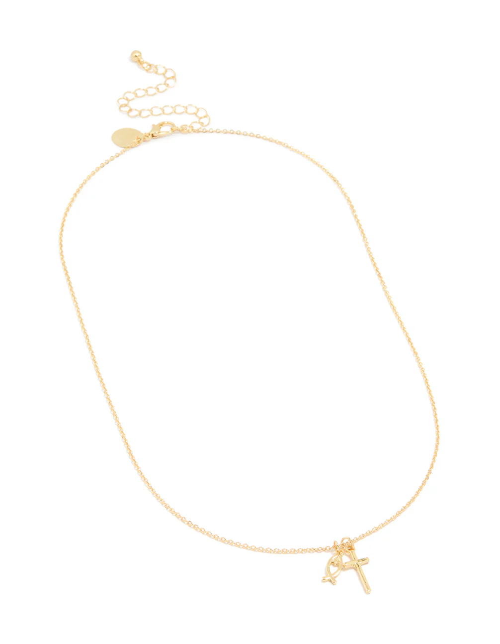 Gold Plated Cross & Fish Pendant Necklace - Image 2