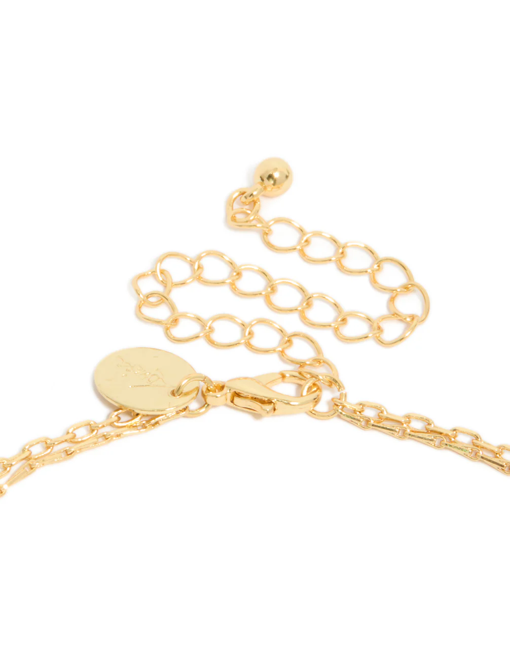 Gold Plated Cross & Rectangle Tab Pendant Layered Necklace - Image 3