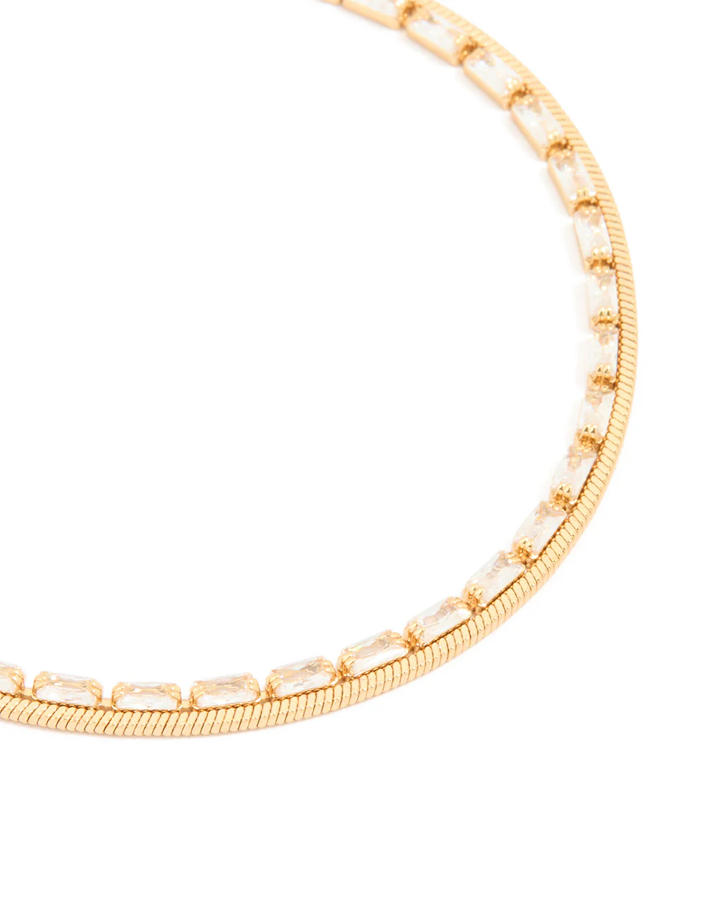 Gold Plated Cubic Zirconia Baguette & Chain Layered Bracelet - Image 2