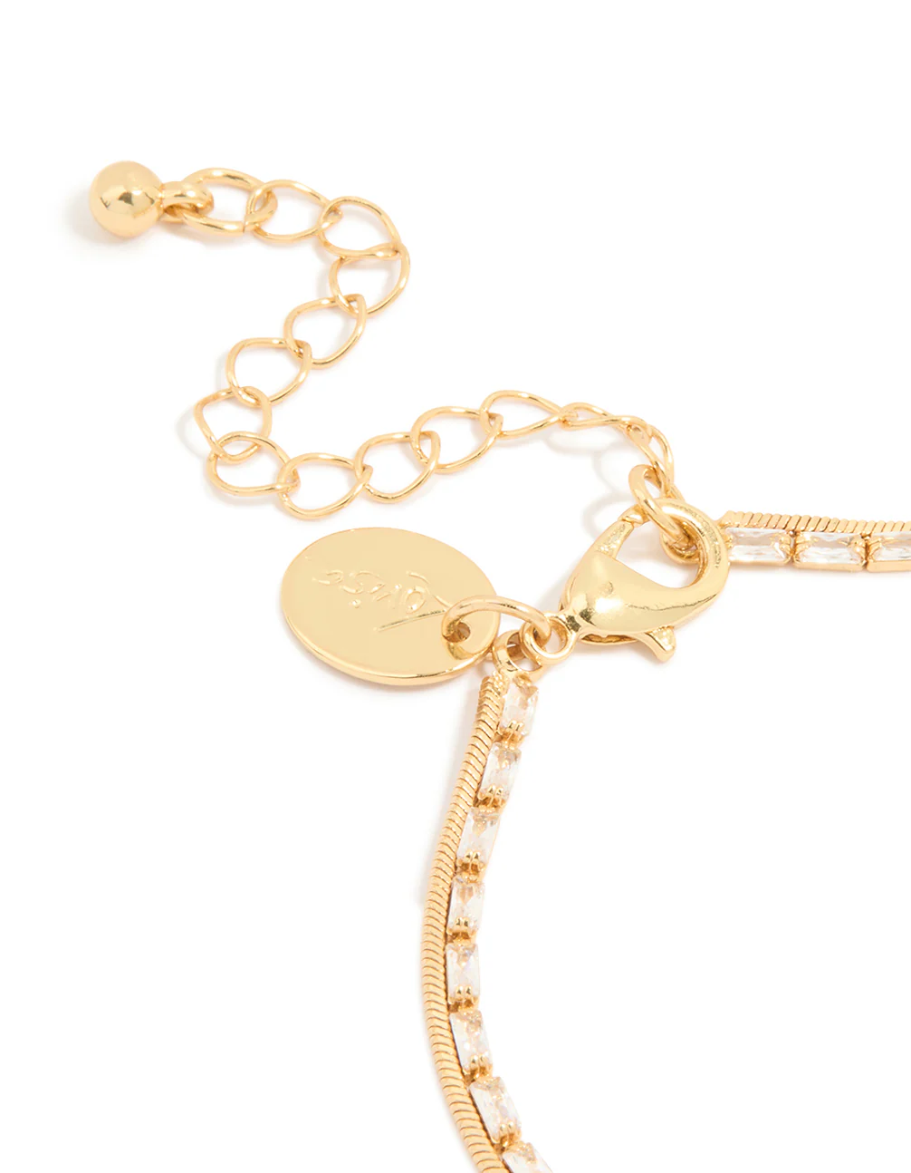 Gold Plated Cubic Zirconia Baguette & Chain Layered Bracelet - Image 3