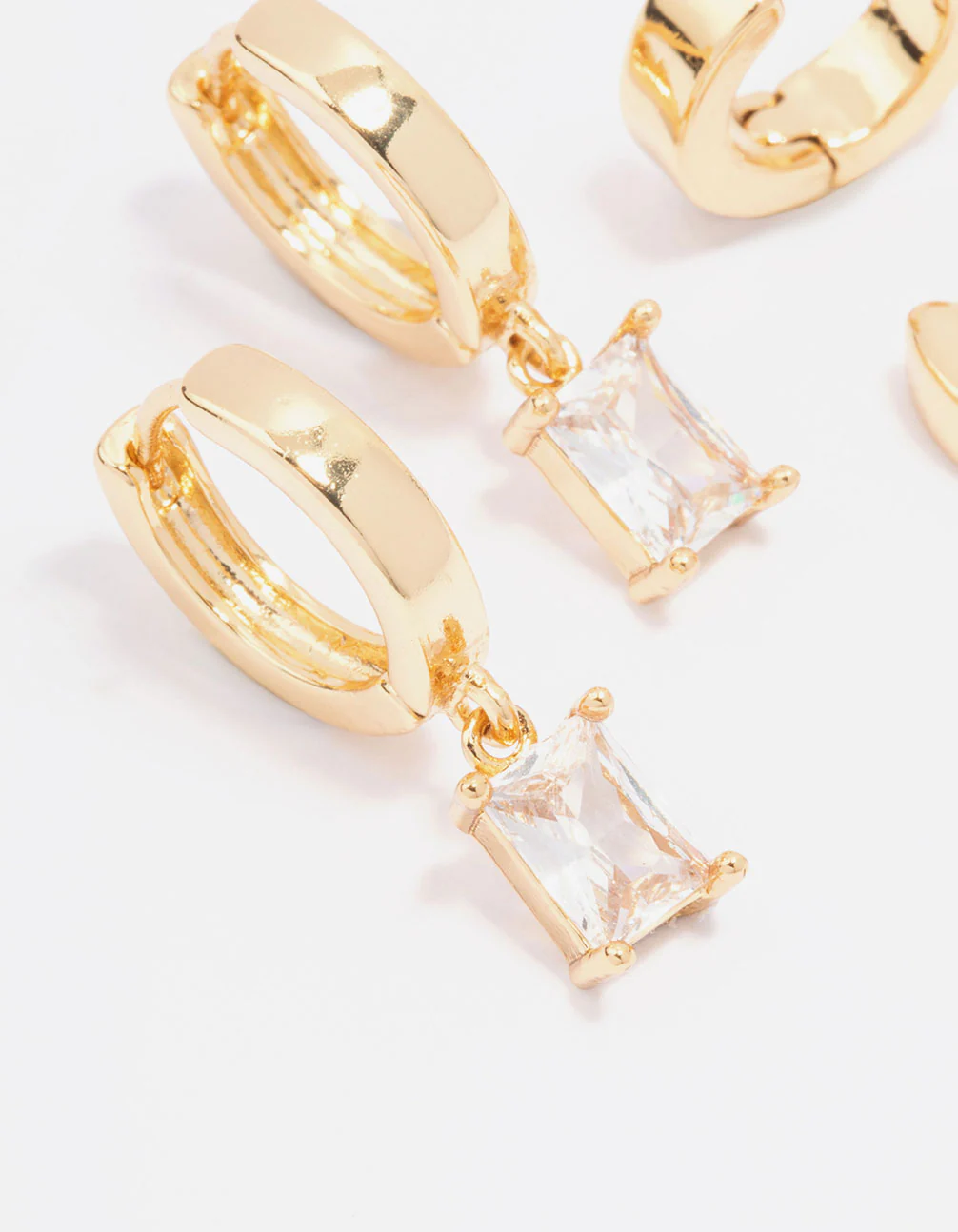 Gold Plated Cubic Zirconia Baguette Hoop Earring Pack - Image 2